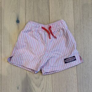 Striped Pink Blue and White Kids Swim Trunks